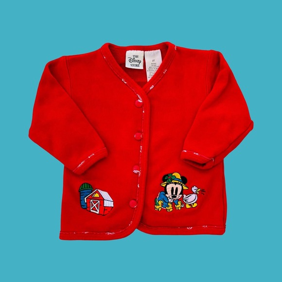 Disney Other - Vintage Mickey & Co Minnie Mouse Farm Theme Embroidered Cardigan, Size 2T
